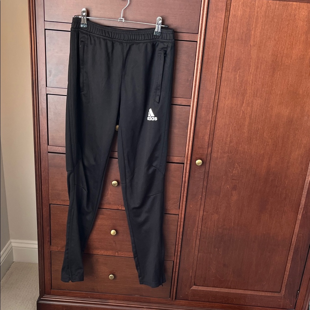 adidas Black Athletic Track Pants with White Logo